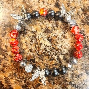 Handmade Hematite and butterfly bracelet
